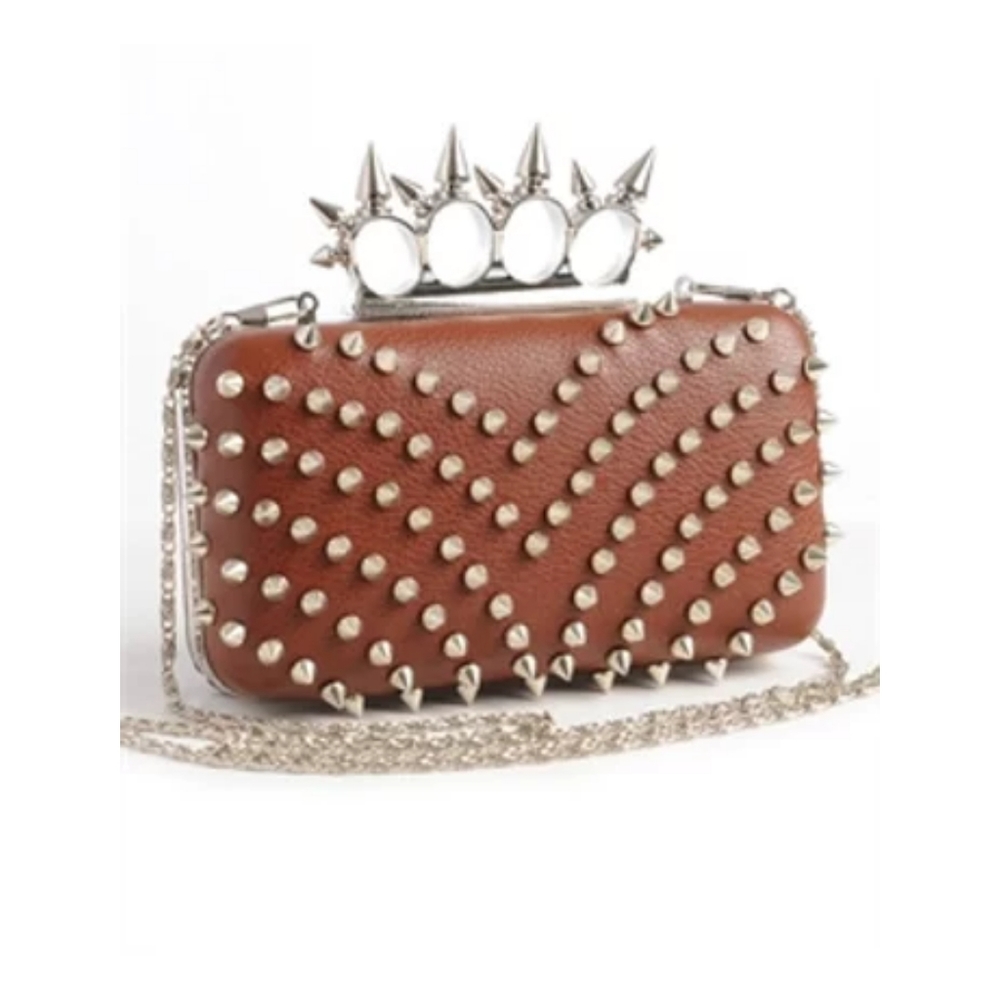 Brown Spike Clutch Bag - Picture 1 of 2